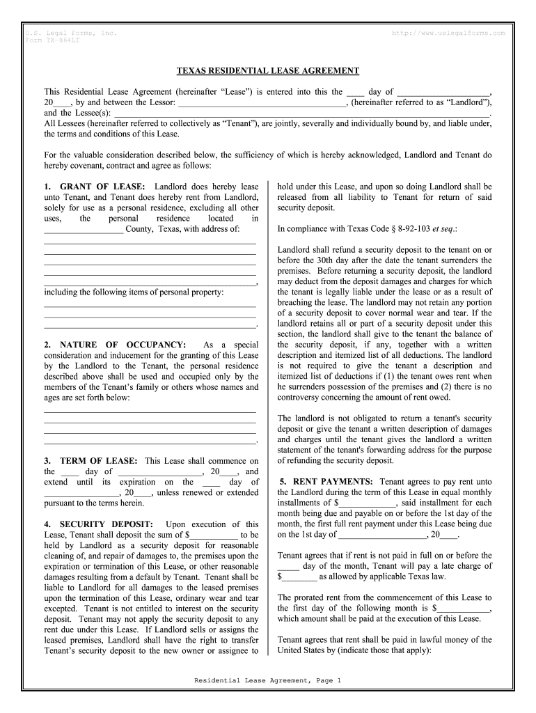 Texas Residential Lease Agreement  Form