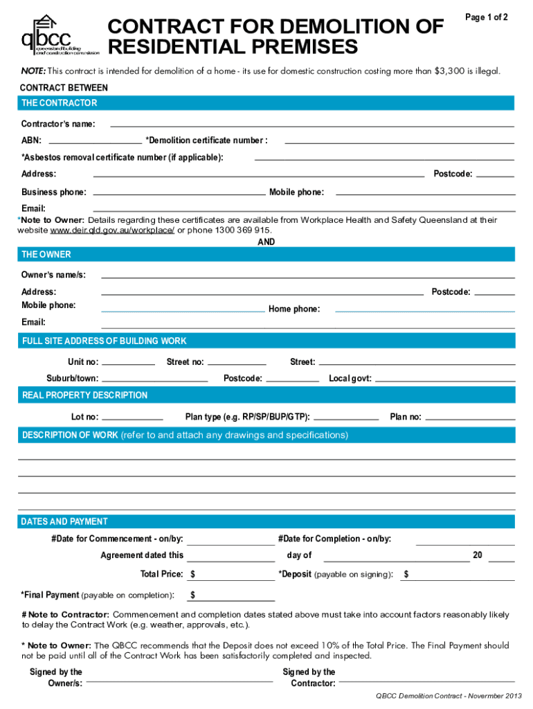  Demolition Contract Template 2013