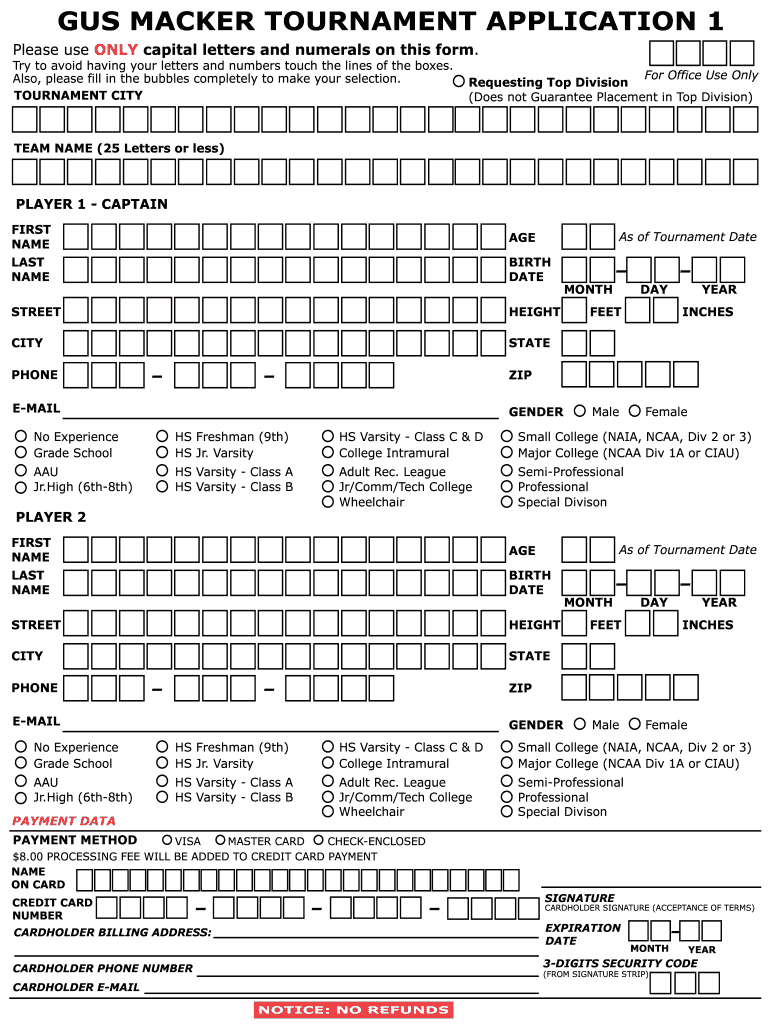 Gus Macker Registration Form