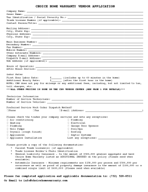 Choice Home Warranty Vendor Form - Fill Out and Sign Printable ...