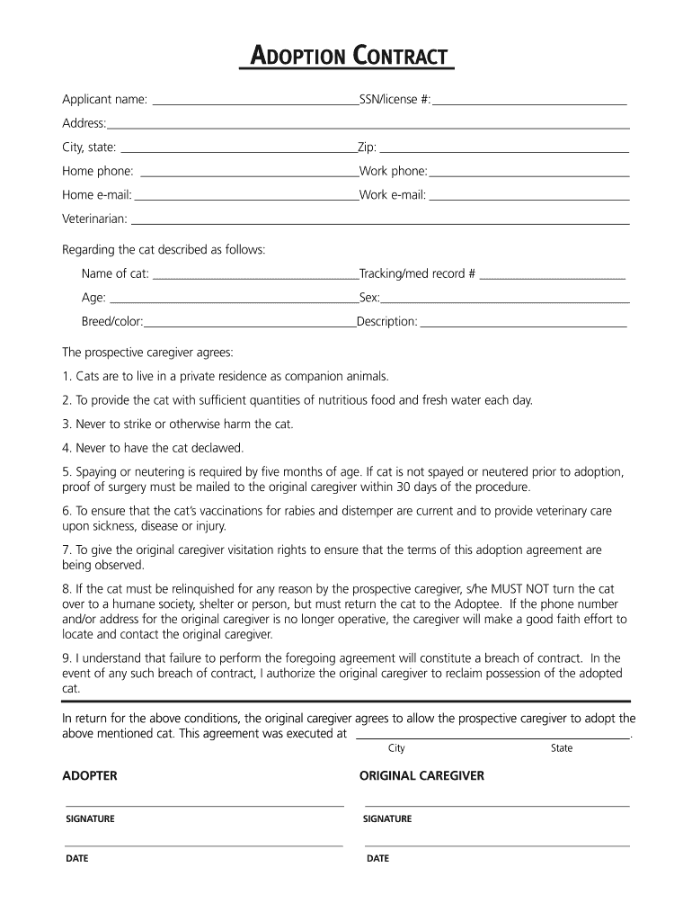 Cat Adoption Forms Printable - Fill Out and Sign Printable PDF Template