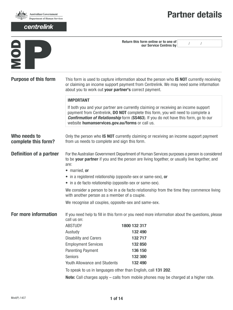  Centrelink Mod P Form 2020