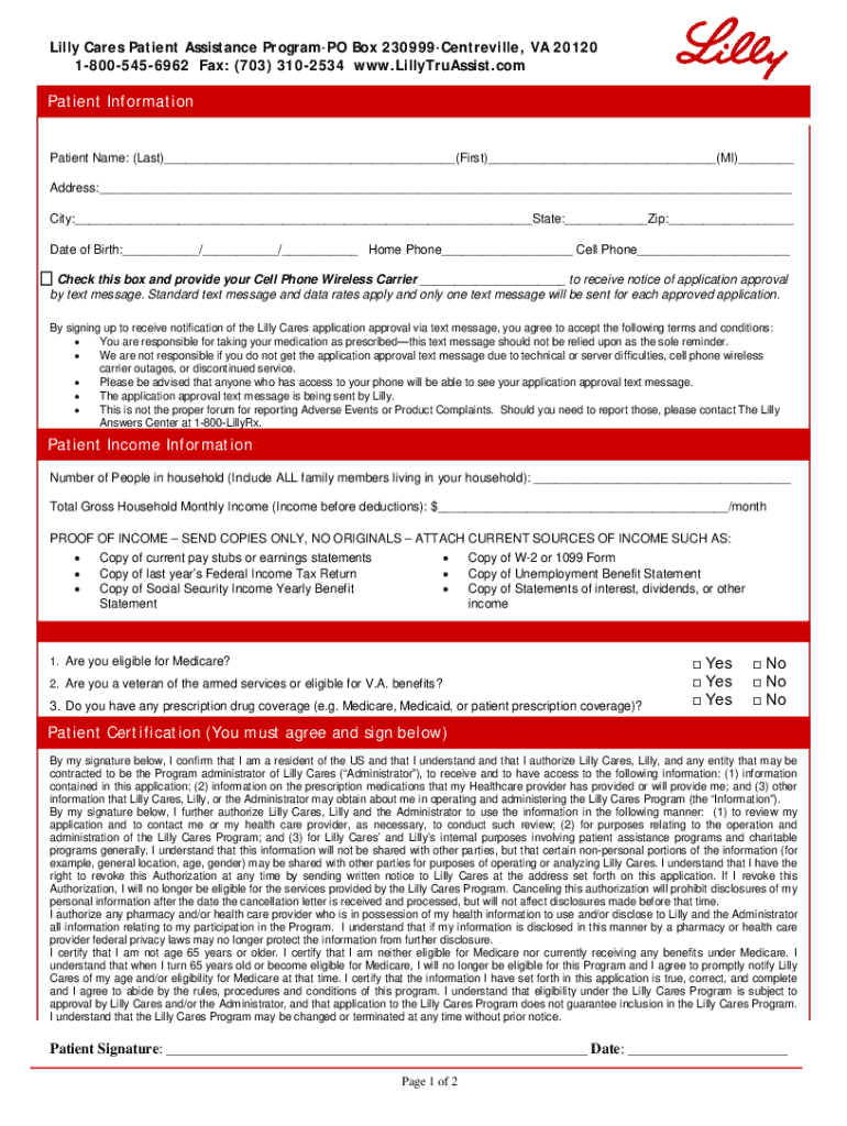 Lilly Cares Application  Form