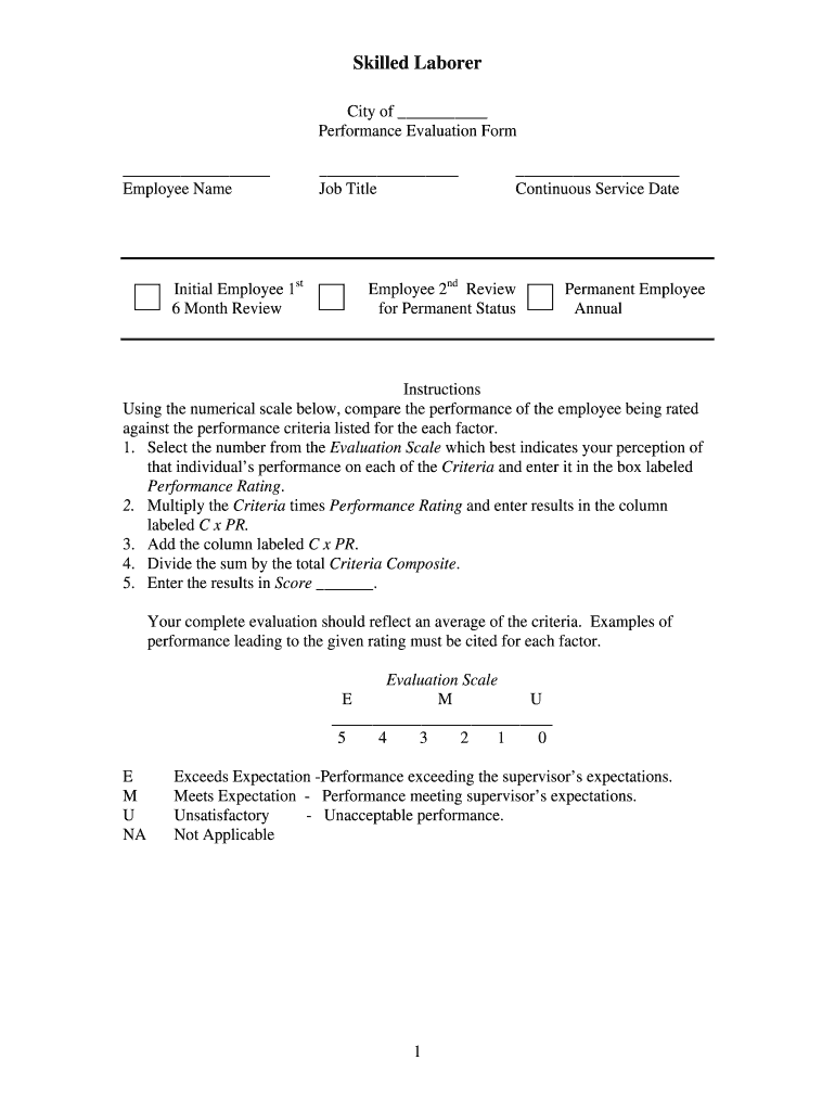 Skilled Laborer Performance Evaluation Form PDF  MTAS  Mtas Tennessee