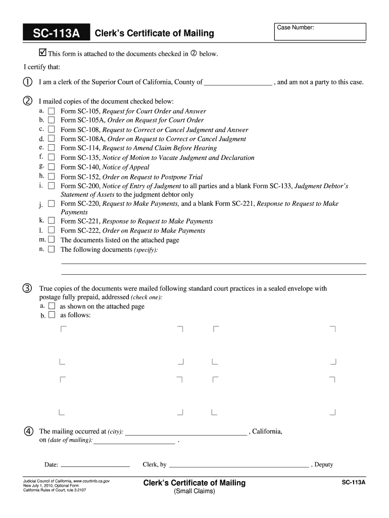 California Certificate Mailing  Form