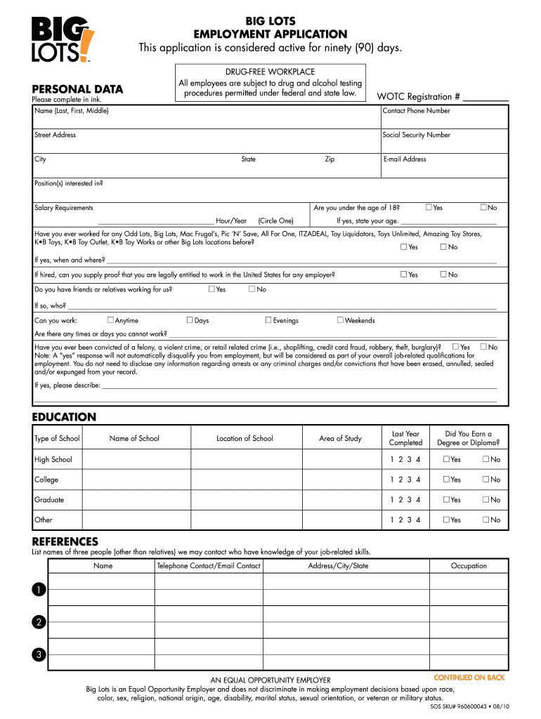  Big Lots Careers Form 2010