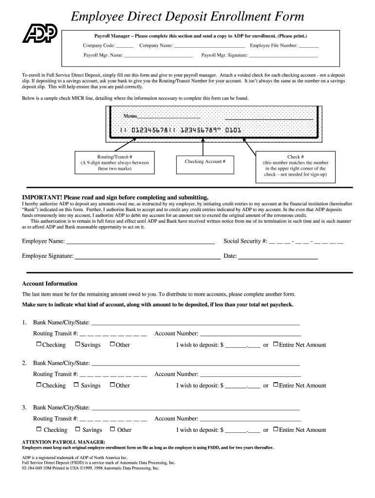 Adp Direct Deposit Form - Fill Out and Sign Printable PDF Template | signNow