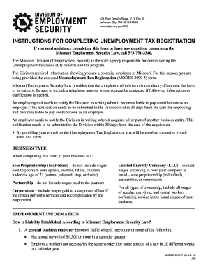 Missouri Unemployment Tax Registration  Form