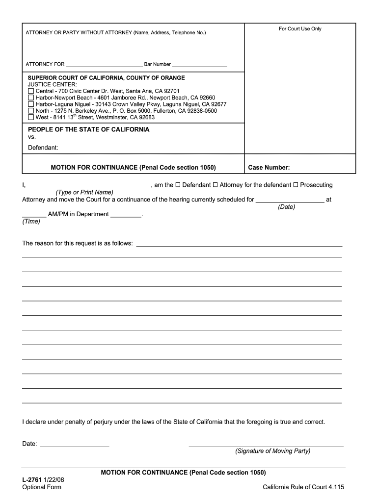 Get and Sign Motion for Continuance Form California 2008-2022