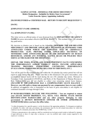 Sample Dismissal Letter for Gross Misconduct Form