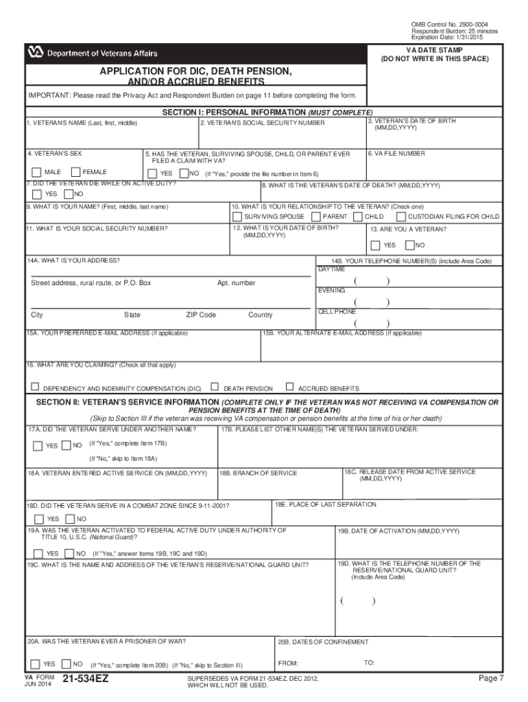  Va Form 21 534ez 2014-2024