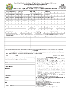 Shiats Degree Certificate Form