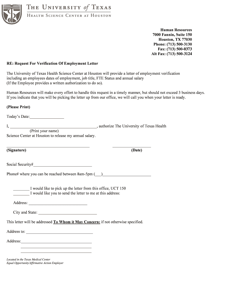 Letter of Confirmation of Employment  Form