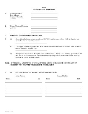 Heirs Determination Worksheet  Form