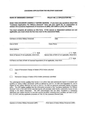 Louisiana military discount form - Fill Out and Sign Printable PDF Template | SignNow