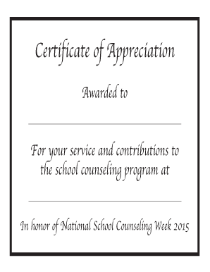 Certificate of Appreciation Schoolcounselor  Form