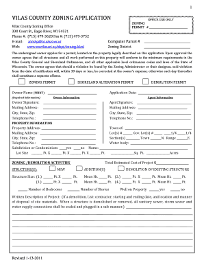 Vilas County Zoning Application PDF  Form
