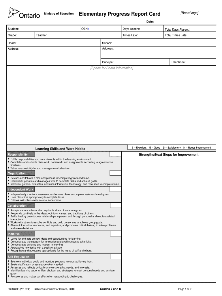 Ontario Report Card Template  Form