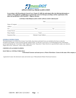 Application for Prequalification MassDOT Massdot State Ma  Form