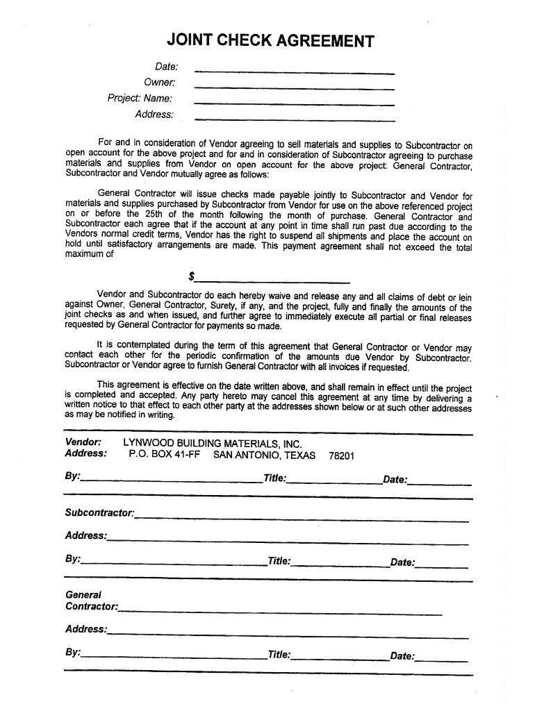 Joint Check Agreement Form