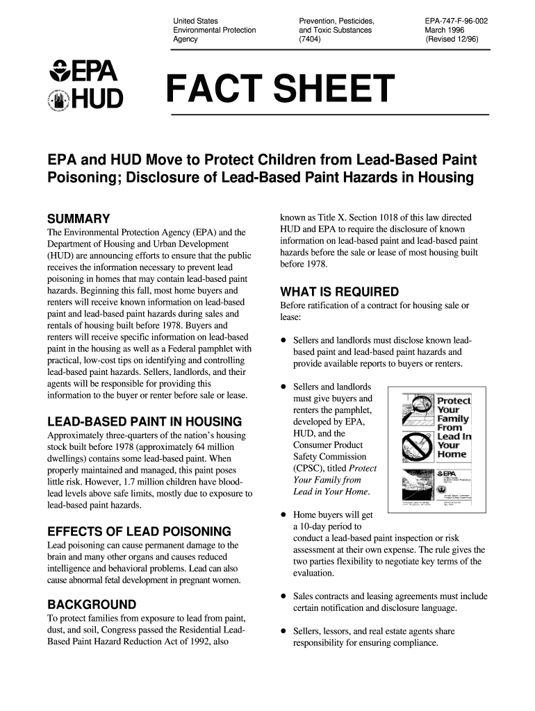 Epa Lead Based Paint Disclosure Form