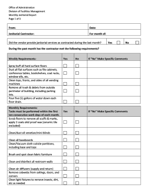 Monthly Janitorial Report Office of Administration Oa Mo  Form