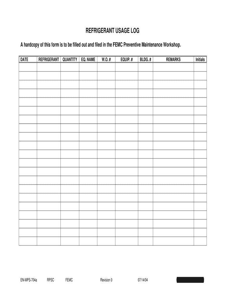  Refrigerant Log Sheet 2004-2024