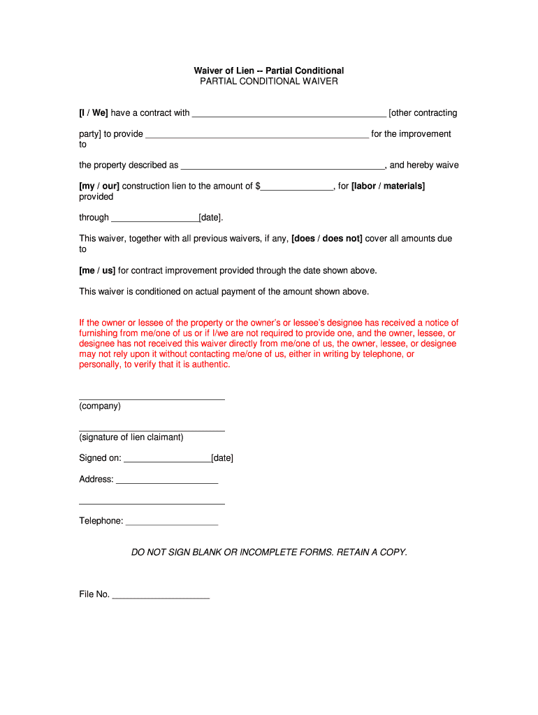 Conditional Partial Lien Waiver  Form