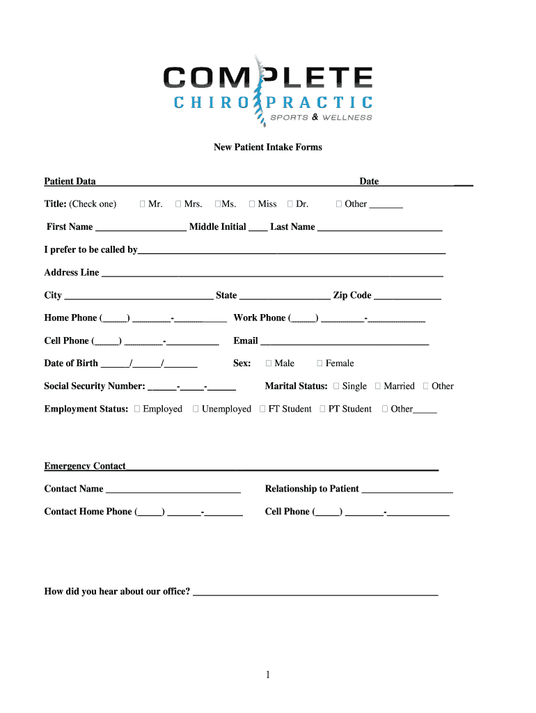 New Chiropractic Patient Intake Forms Complete Chiropractic