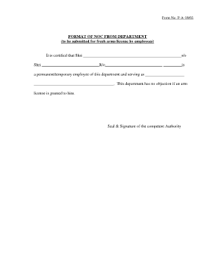 Noc Issuance for Weapon License  Form