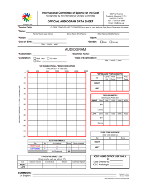 International Committee of Spots for the Deal Official Audiogram Data Sheet Form