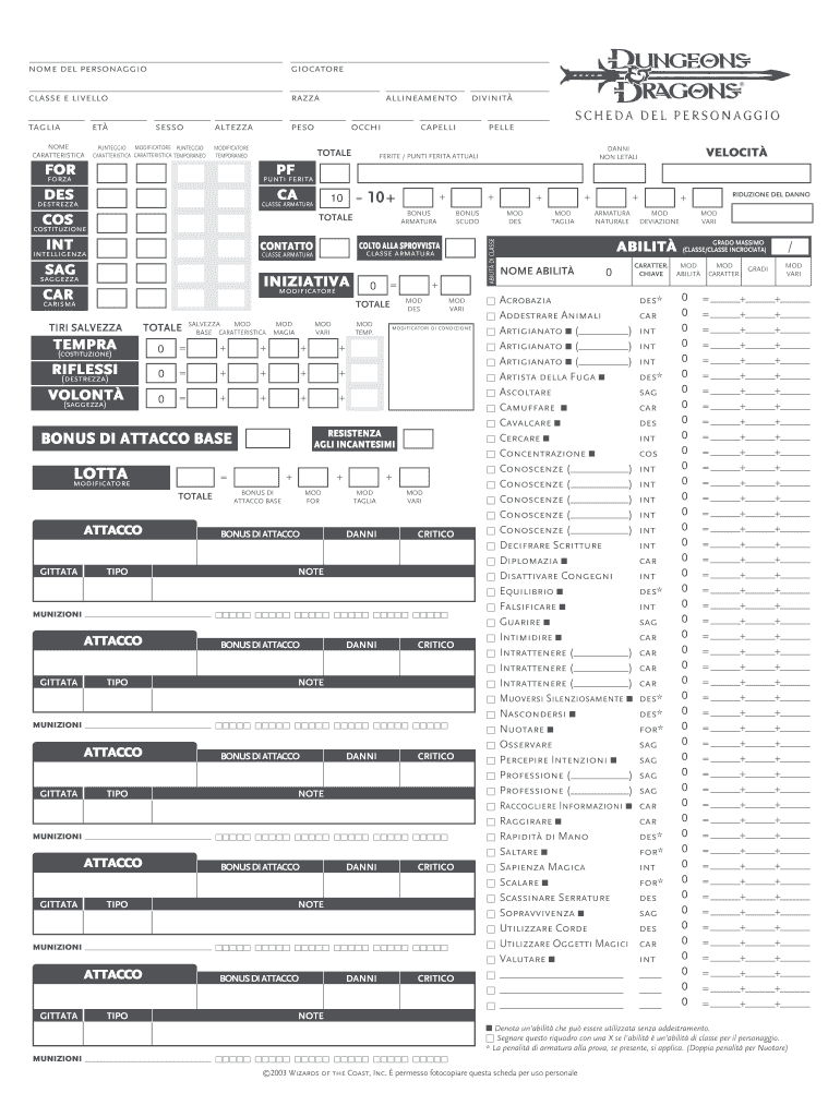 Scheda D D 3 5 PDF  Form
