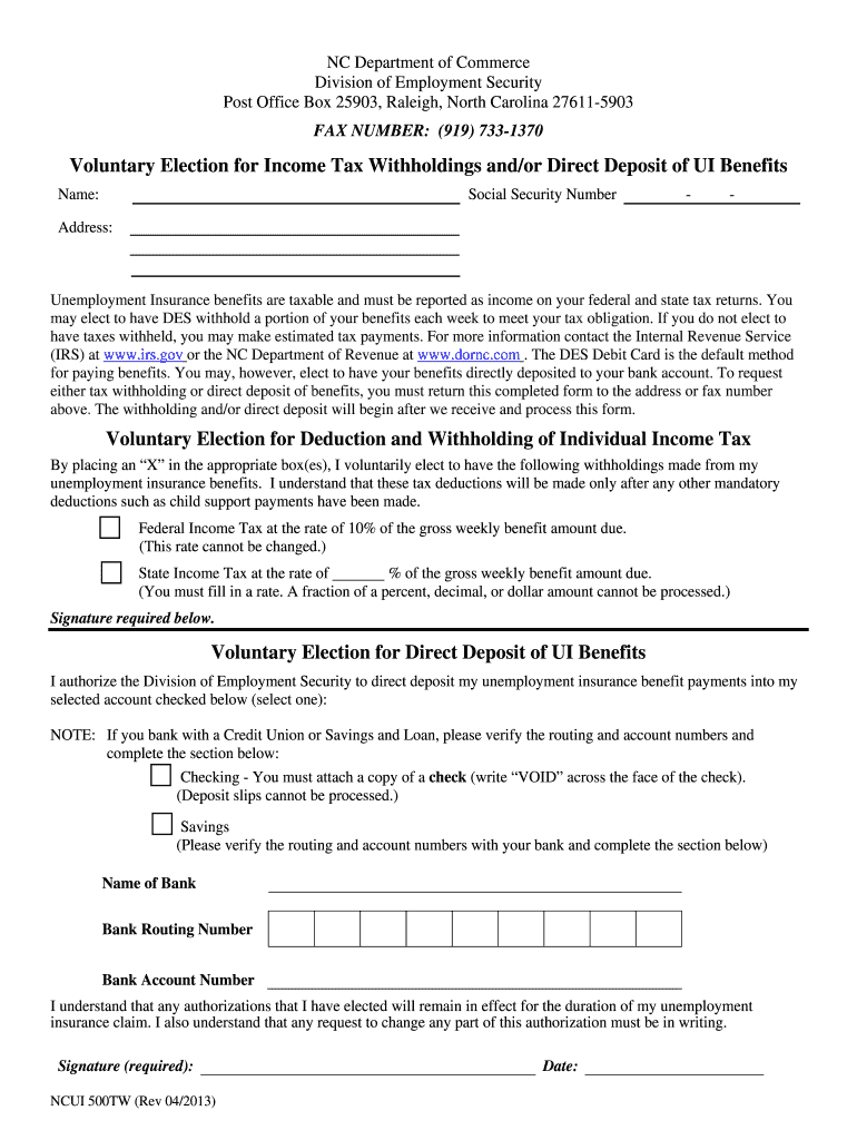 NCUI 500TW  Division of Employment Security  Form