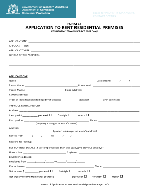 Application to Rent Residential Premises  Form