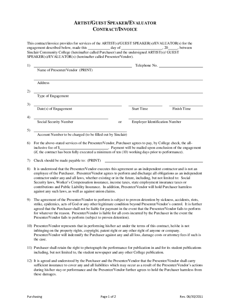 Honorarium Letter for Pastor  Form