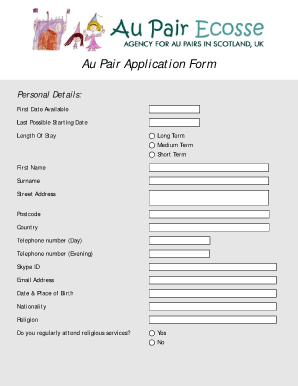 Au Pair Application  Form