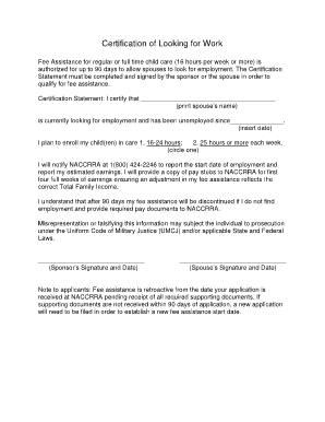 Certification of Looking for Work Naccrra  Form