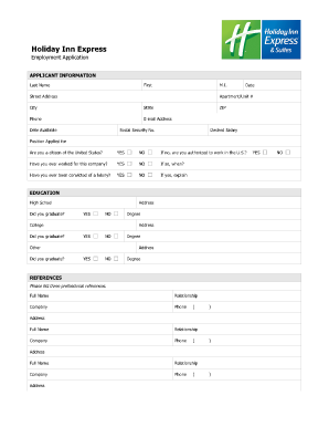 Holiday Inn Job Application Form