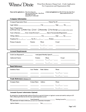 Winn Dixie Business Credit  Form