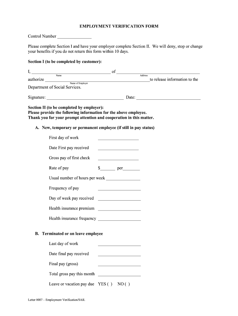 Letter 0007 Employer Verification DOC 540flat Form