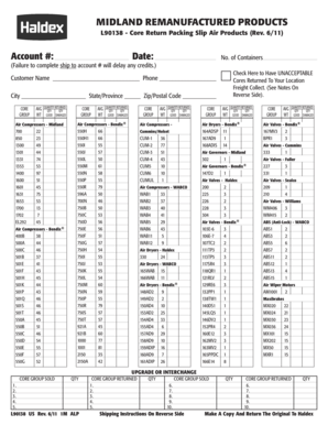 Haldex Core Return  Form