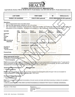 Certification of Immunization Form