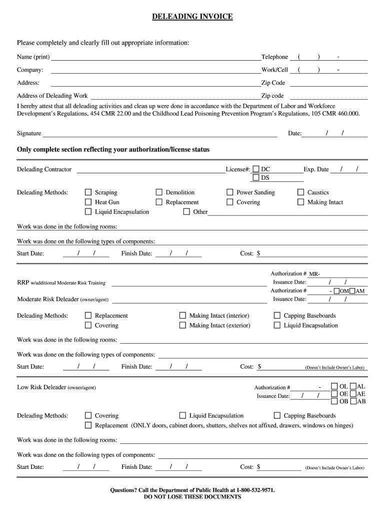 Ma Deleading Invoice  Form