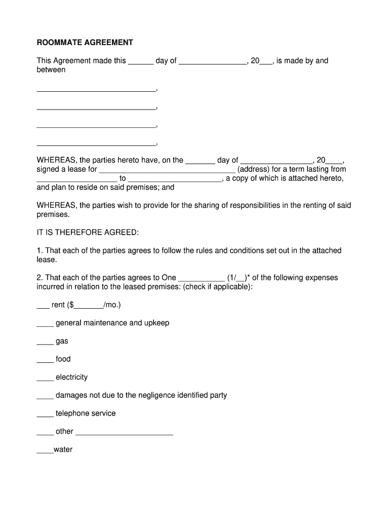 Colorado Roommate Agreement  Form