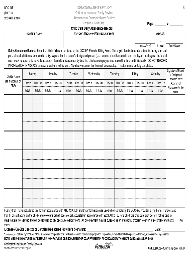  Dcc 94e Kentucky Form 2013-2024