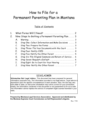 Blank Parenting Plans for Montana  Form
