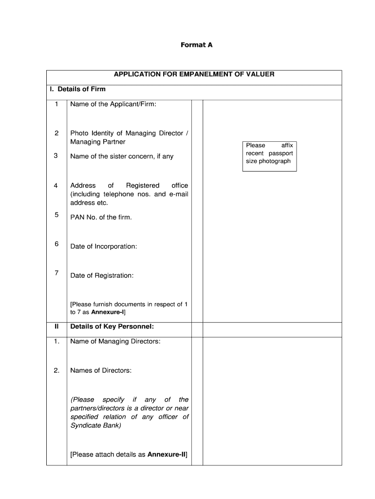 Empanelment of Valuers in Sbi 20  Form