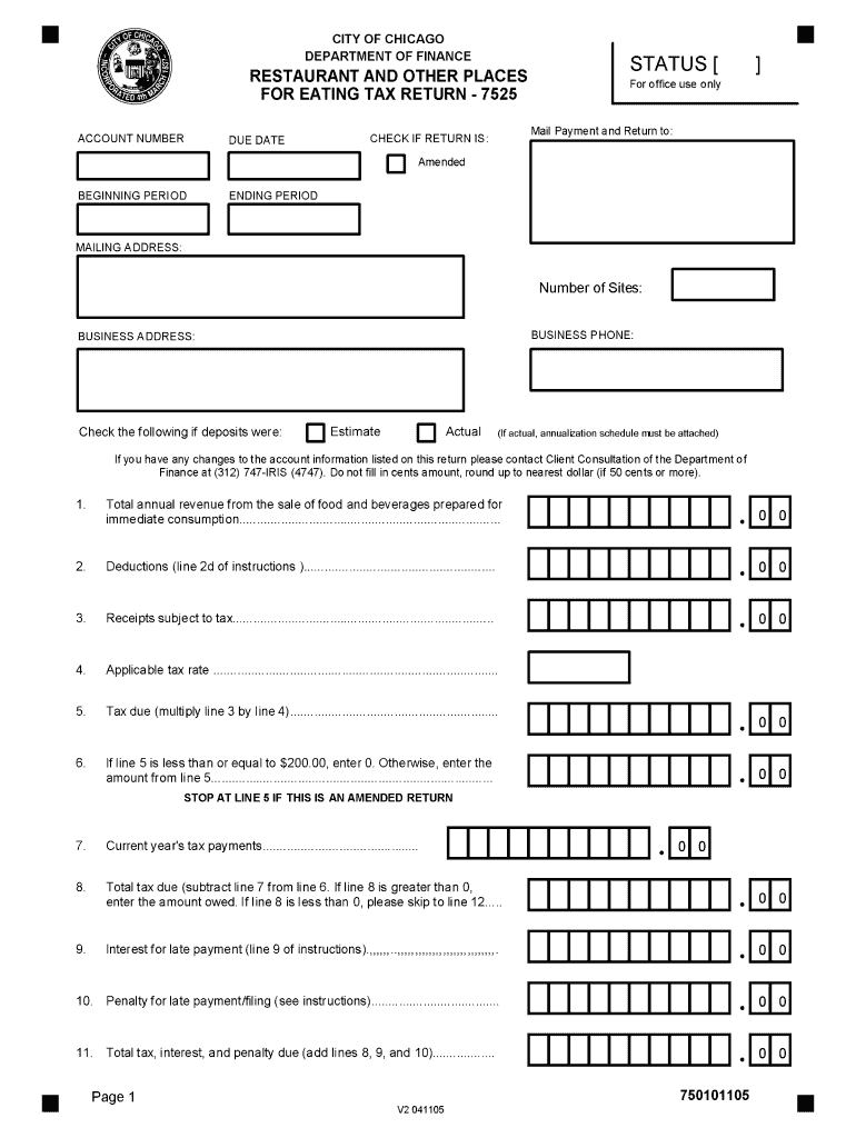 City of Chicago Restaurant Tax  Form