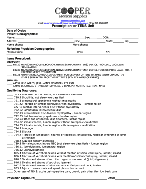 Tens Unit Prescription Form