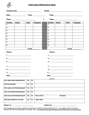 Polocrosse Official Score Sheet  Form